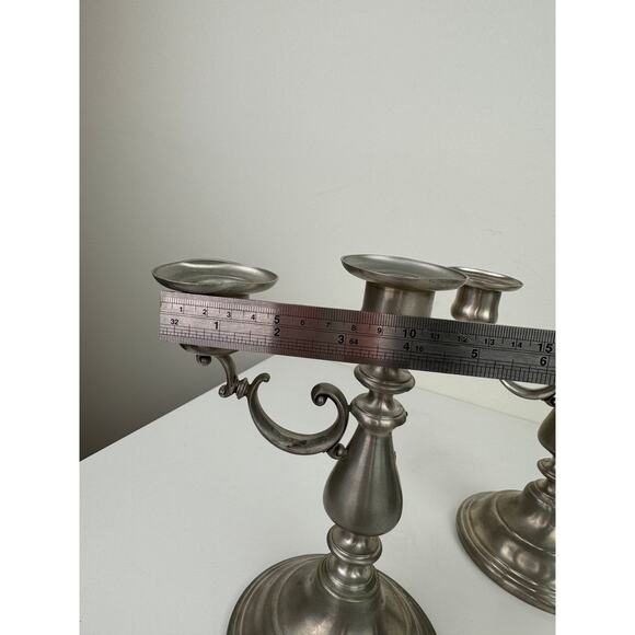 Vintage American Pewter Silver Stainless Steel Decor 2 Candle Holder Stick Set - Picture 11 of 12